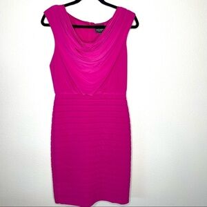 Adrianna Papell Bright Pink BodyCon Scoop Neck Ruffle Sleeveless Midi Dress Sz 6